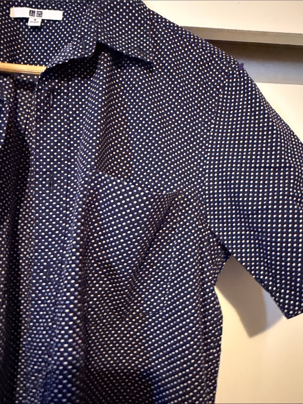 Uniqlo Navy Short-Sleeve Button-Down with White Micro Dot Print - Picture 4 of 7